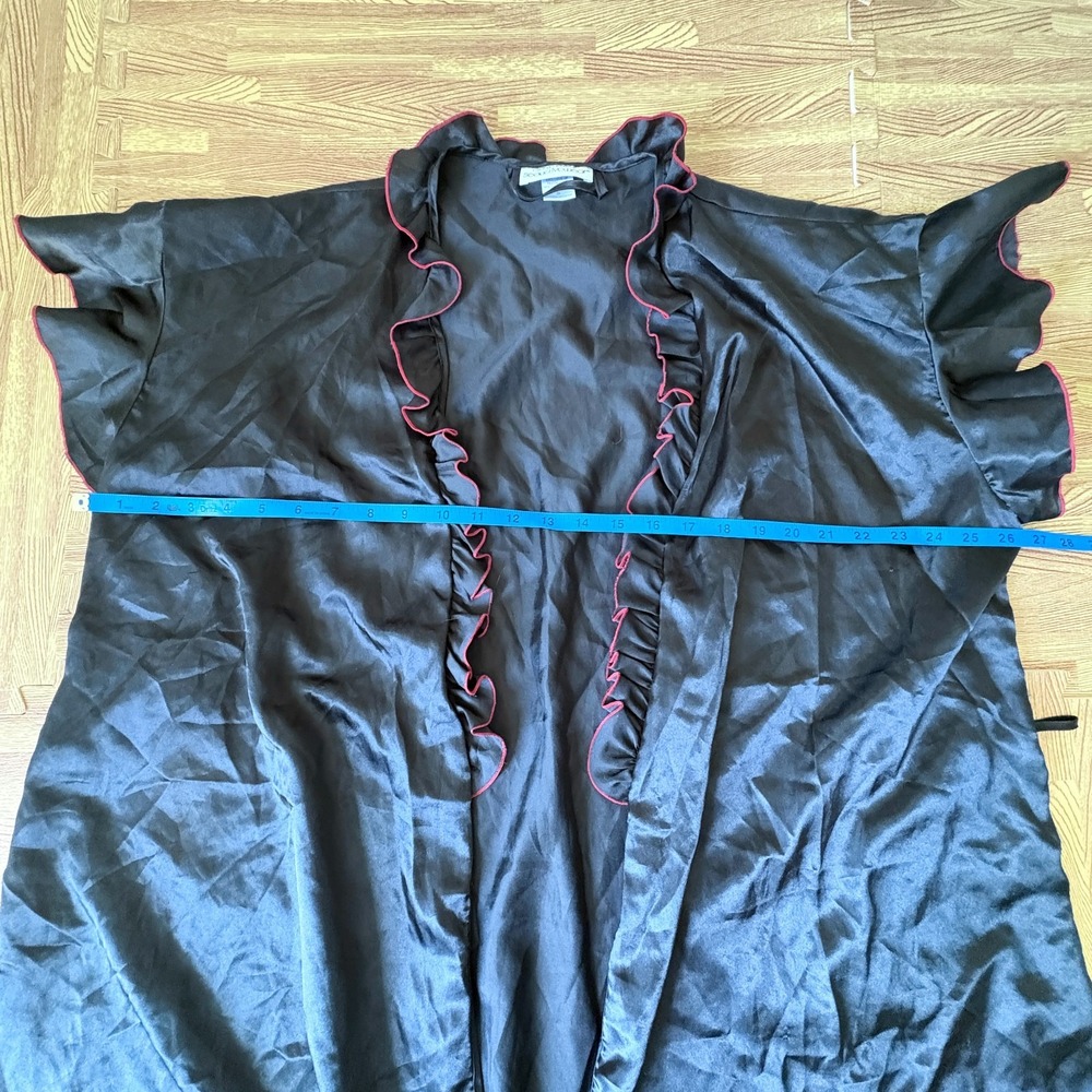 Cinema Etoile Womens 2XL Black Red Satin Ruffle Robe Lingerie Sleepwear - Picture 6 of 7